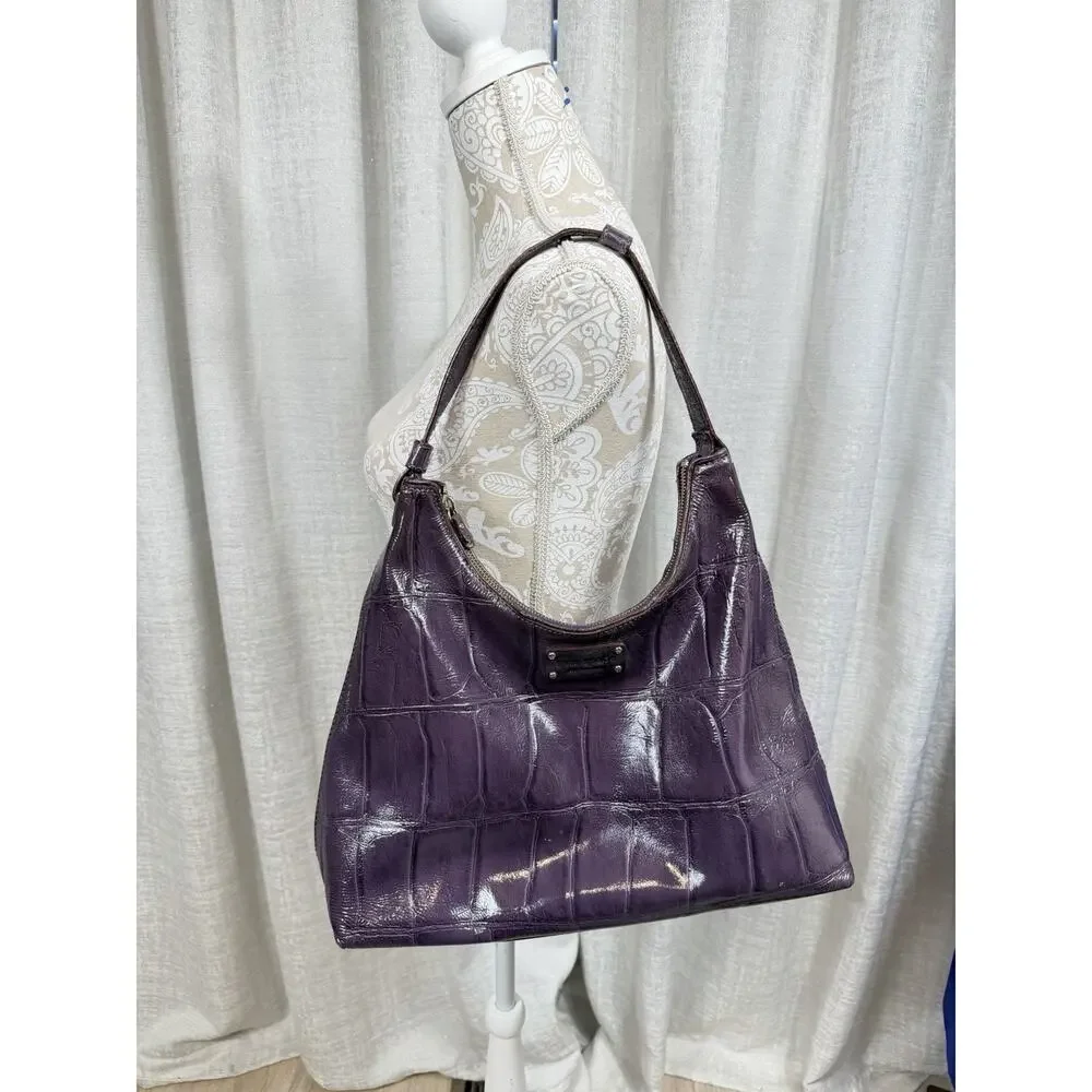 Kate Spade Purple Croc-Embossed Leather Shoulder Bag Hobo